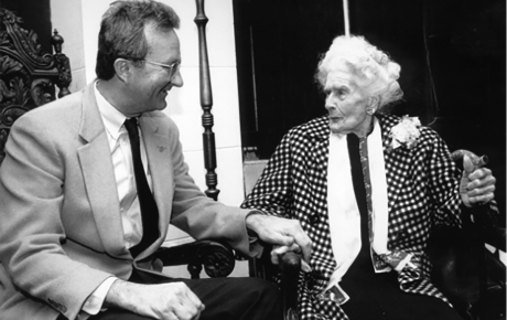Former UO President Dave Frohnmayer with the late Mazie Giustina, whose endowment helps fund the CSWS research initiative Women in the Northwest.
