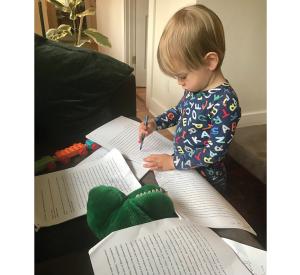 "Fieldwork" conducted from home during the pandemic included getting critical feedback along the way from my research assistant, Sebastián Serna Patterson / photo by Cristina Faiver-Serna.