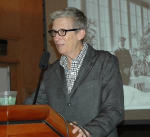 Princeton scholar Regina Kunzel talks about her research into the nearly lost psychoanalytical files from Saint Elizabeth’s Hospital. Historic slides taken during the mid-twentieth century added additional context to her talk / photo by Alice Evans.