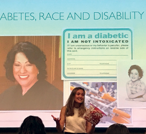 Katie and two disability rights advocates, Mexican immigrant mothers (not pictured), presented together, sharing personal stories and discussing how ethnicity and race influence experiences of disability, in a UO sociology class.