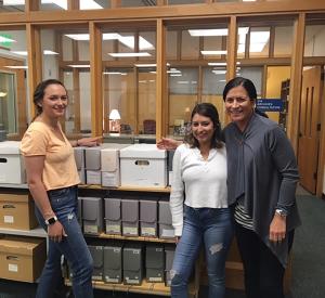 From left, Rachel McGill, Gabby Farland, and Dr. Yarris inside the University of Alaska archives at UAF-Fairbanks campus during their June, 2019 trip / photo provided by Kristin Yarris.