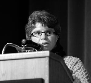 Gabriela Martínez talks about the making of the documentary Agents of Change at the opening ceremony of the CSWS 40th Anniversary Celebration in November 2013 / photo by Jack Liu. 