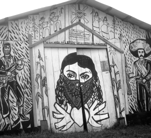 A mural adorns a meeting space in Zapatista territory