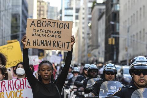 Demonstrators Attend Women's March to Defend Reproductive Rights A demonstrator holds a pro-choice sign during a Women's March in New York on Saturday, Oct. 2, 2021. Women's March and more than 90 other groups organized a national rally to protect women's reproductive rights ahead of the Supreme Court reconvening on October 4 / photo by Stephanie Keith, Bloomberg via Getty Images.