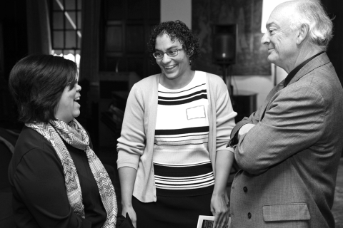 At Celebrating Research, left to right: Lynn Fujiwara, Dayo Mitchell, Russell Tomlin (photo by Jack Liu)