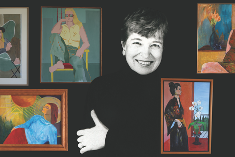 A collage of Miriam M. Johnson among 5 of her paintings that were donated to the CSWS.