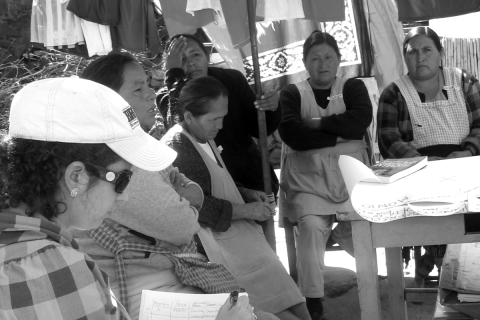 Alejandra Garcia helps facilitate a focus group session with microfinance clients in Sucre, Bolivia.
