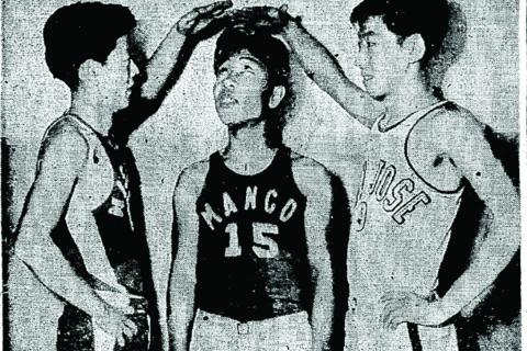 A newspaper clipping of players in the Oriental-American National Basketball Tournament in Seattle.
