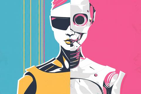 Image of a half human, half robot woman.