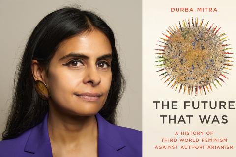 Pictured is Durba Mitra, a woman of Indian descent, beside the cover of her latest book.
