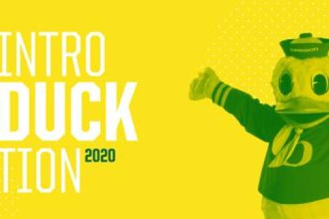 A promotional graphic for IntroDucktion featuring the Oregon Duck.