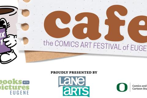 A comic book style poster promoting the Comics Art Festival of Eugene.