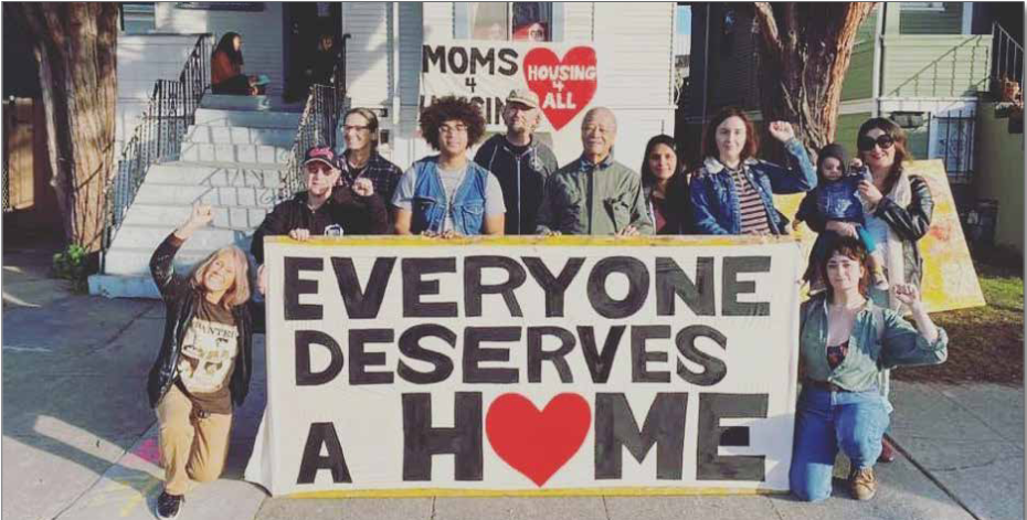 Oakland: Moms4Housing activists in front of the house they took over and eventually purchased / photo provided by. Claire Herbert.