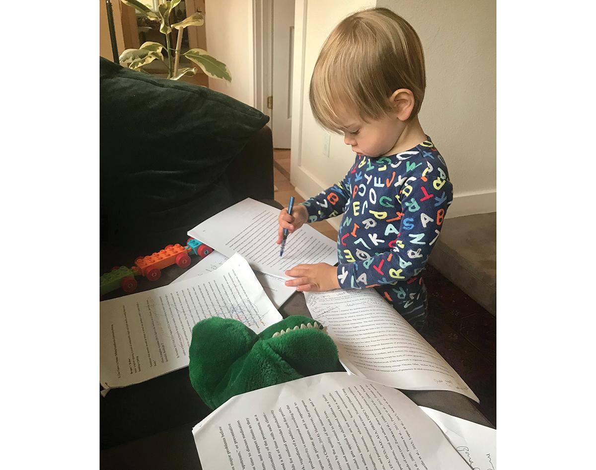 "Fieldwork" conducted from home during the pandemic included getting critical feedback along the way from my research assistant, Sebastián Serna Patterson / photo by Cristina Faiver-Serna.