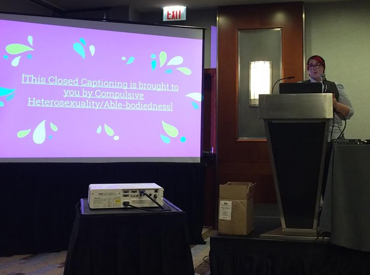 Celeste Reed presenting "Closed Captioning: Reading Between the Lines"