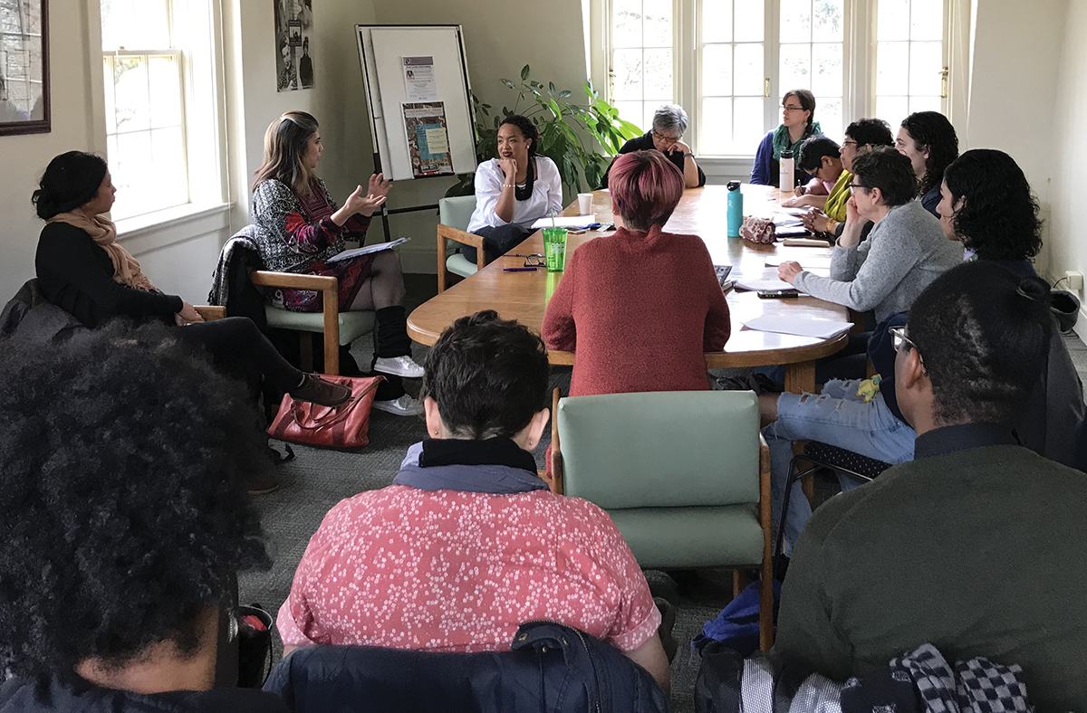 Shoniqua Roach delivered a works-in-progress talk in January 2018 in the Jane Grant Conference Room at the CSWS offices. Title of her talk was “Unpacking Pariah(s): The Black Queer Feminist Liberation Plot and the Politics of Black (Sexual) Articulation” / photo by Michelle McKinley.