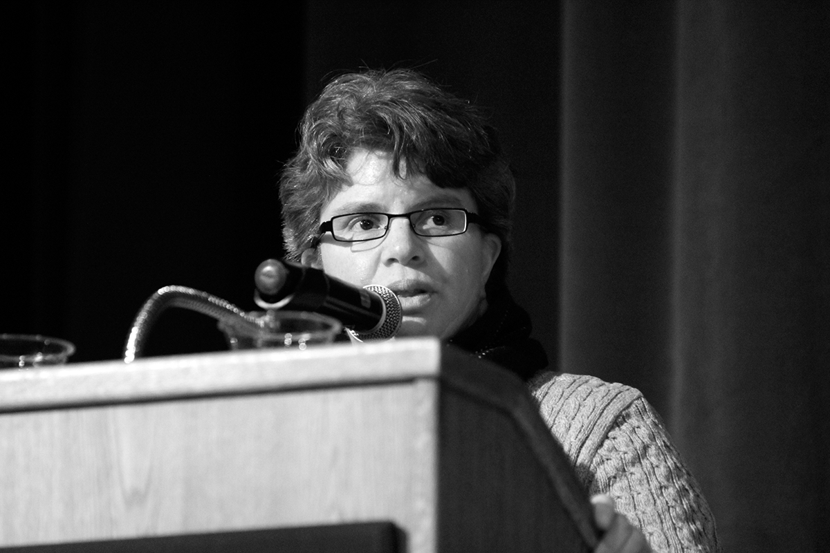 Gabriela Martínez talks about the making of the documentary Agents of Change at the opening ceremony of the CSWS 40th Anniversary Celebration in November 2013 / photo by Jack Liu.