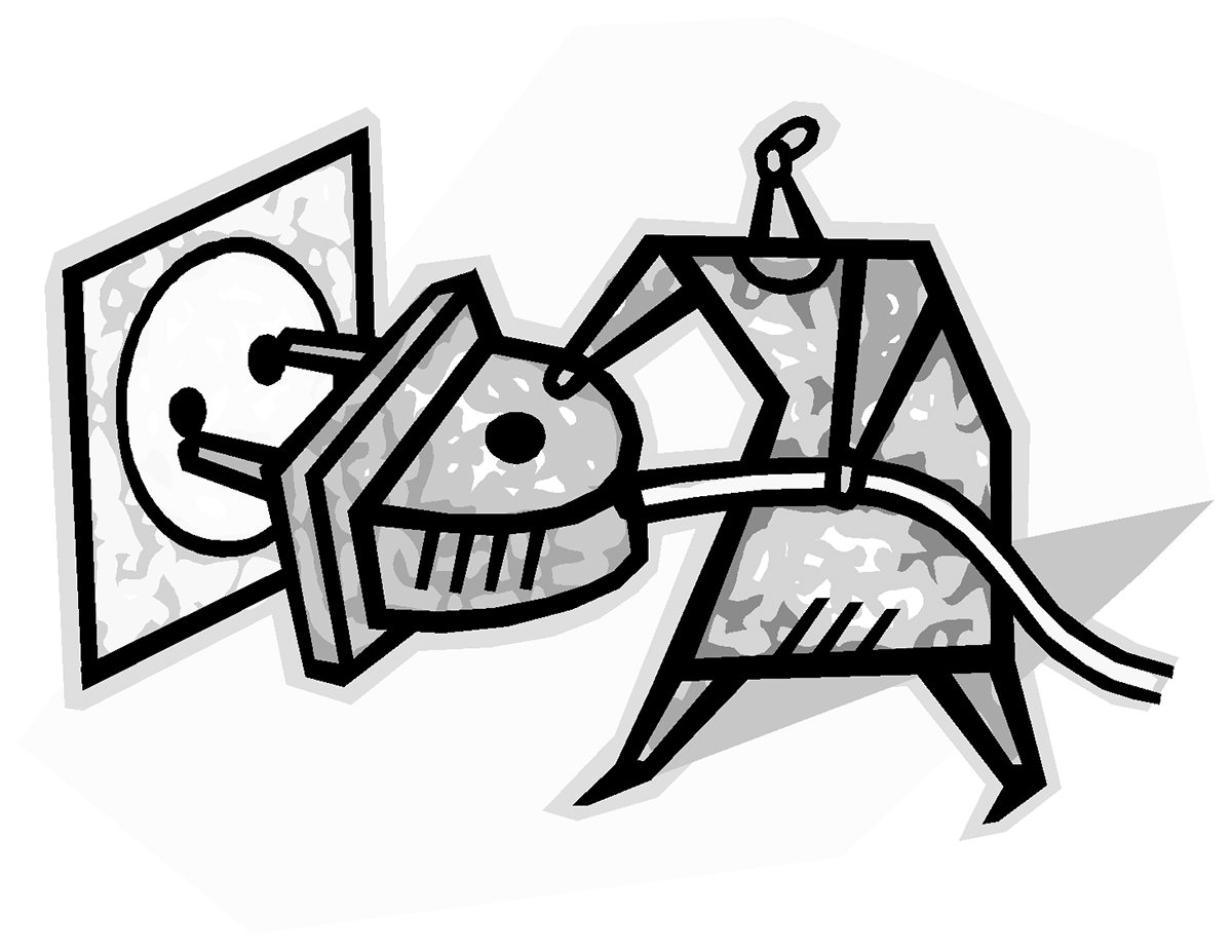 A graphic of a cartoon person pluggin in a giant electric wall plug