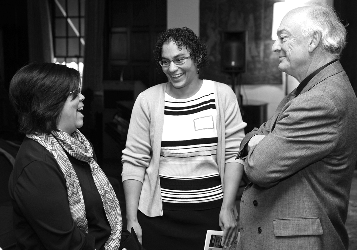 At Celebrating Research, left to right: Lynn Fujiwara, Dayo Mitchell, Russell Tomlin (photo by Jack Liu)