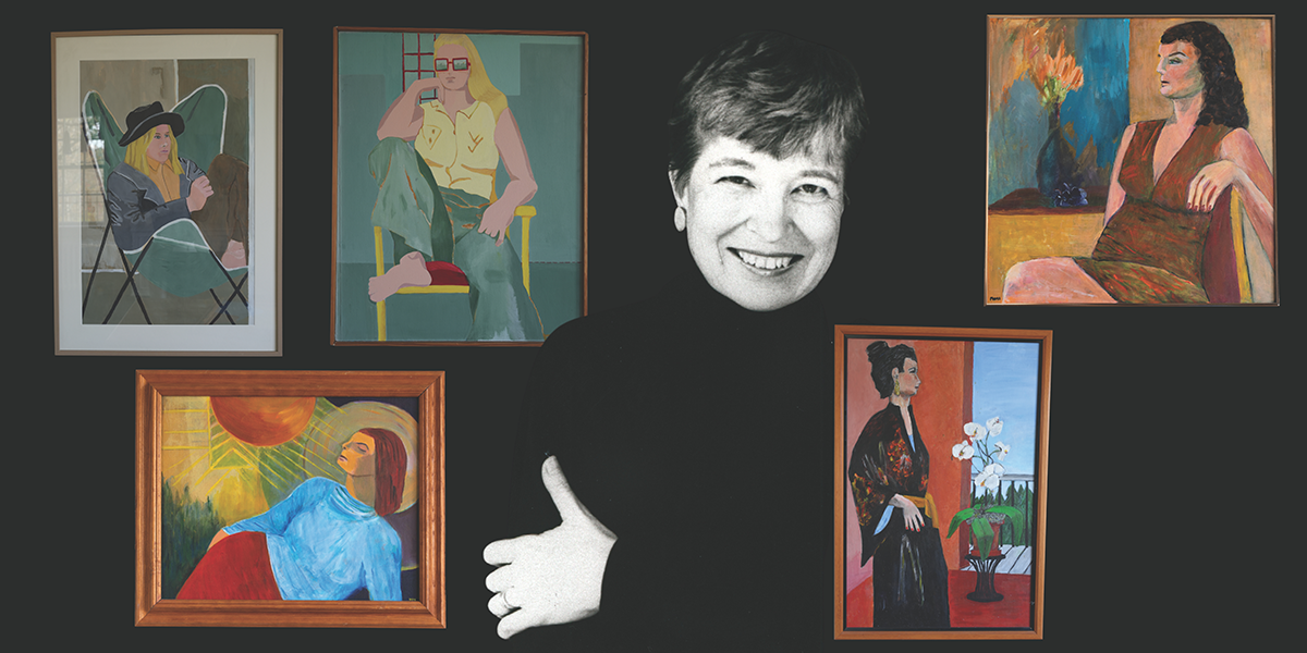 A collage of Miriam M. Johnson among 5 of her paintings that were donated to the CSWS.