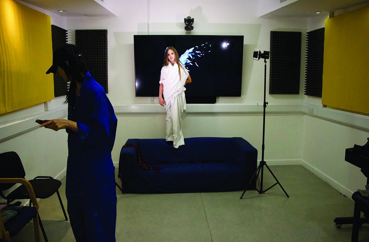 Over the course of ten days, Anthony Schrag and Marjorie Celona (pictured left) created several works from Edie X.’s career at the Out of the Blue Drill Hall in Edinburgh / photo provided Celona.