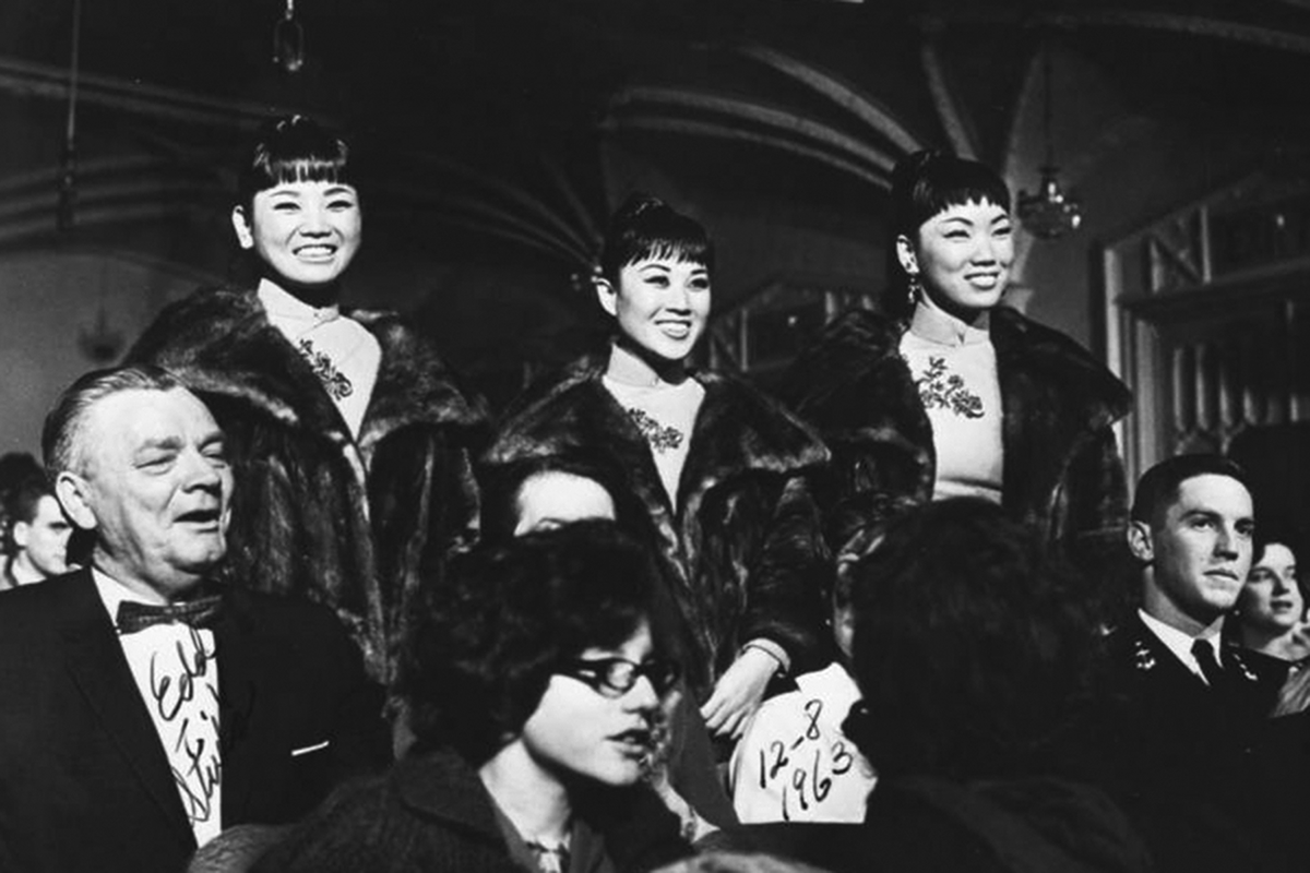 The Kim Sisters — from left, Ai Ja, Min, Sue — pictured on Aug. 8, 1963. (Kim Sisters Collection / UNLV University Libraries Special Collections).