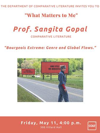 “Bourgeois Extreme: Genre and Global Flows,” a talk by Sangita Gopal