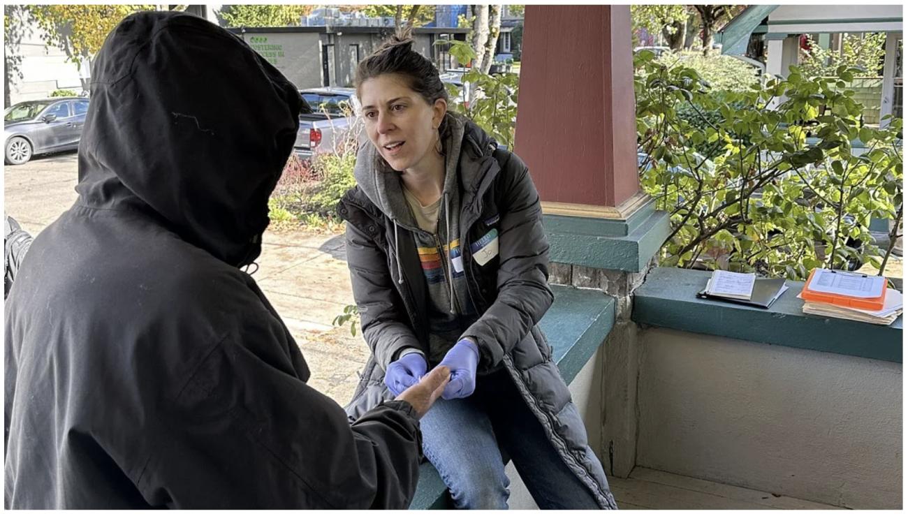 Jo Weaver interviews a homeless Eugene man.