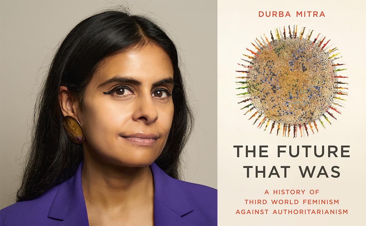 Pictured is Durba Mitra, a woman of Indian descent, beside the cover of her latest book.