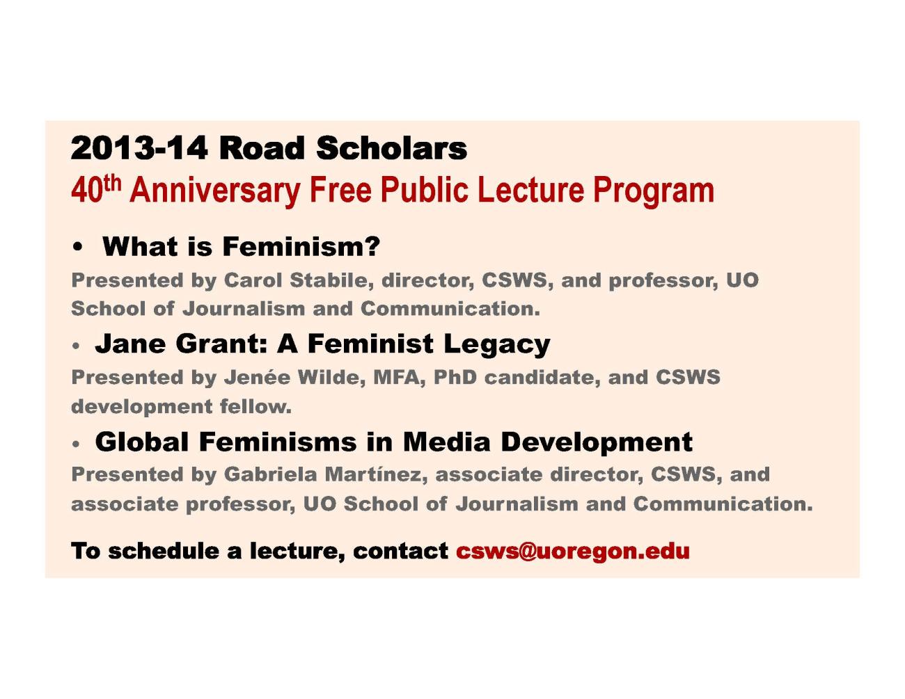 PowerPoint slide of the 40th Anniversary Road Scholars Offerings