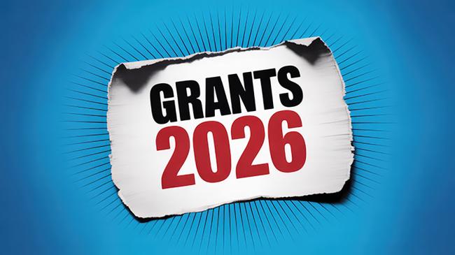 A sign reading grants 2026.