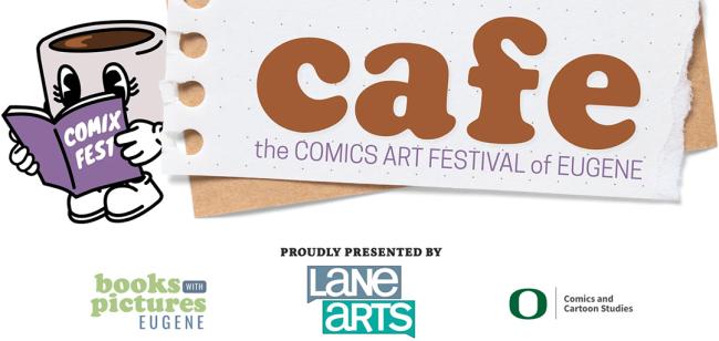 A comic book style poster promoting the Comics Art Festival of Eugene.